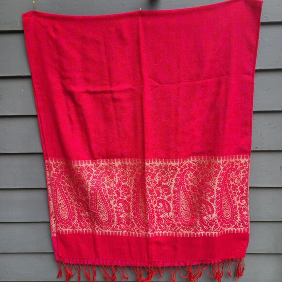 Red Gold Pashmina Silk Blend Pashmina Wrap - Picture 9 of 9